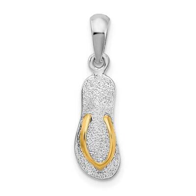 Sterling Silver Textured 3D Flip-Flop Straps Pendant 14k Gold QC10953G, MPN: QC10953G, 637218168910