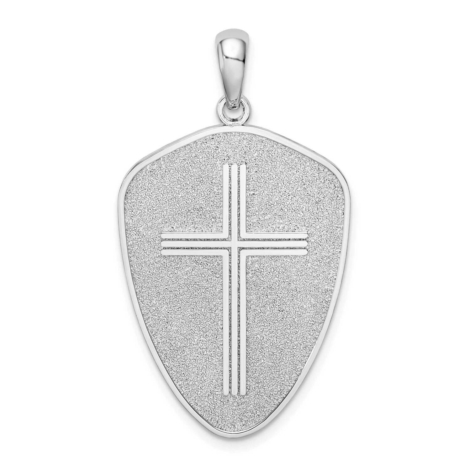 Textured Cross Shield Joshua 1:9 On Reverse Pendant Sterling Silver QC10504