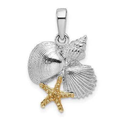Shells 14K Starfish Pendant Sterling Silver Polished QC10783G, MPN: QC10783G, 637218150298