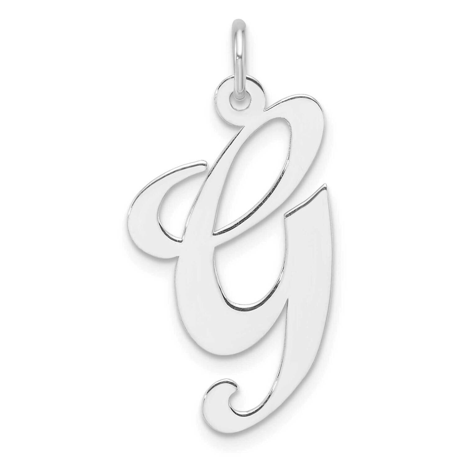 Large Fancy Script Letter G Initial Charm Sterling Silver Rhodium-Plated QC11254G, MPN: QC11254G,