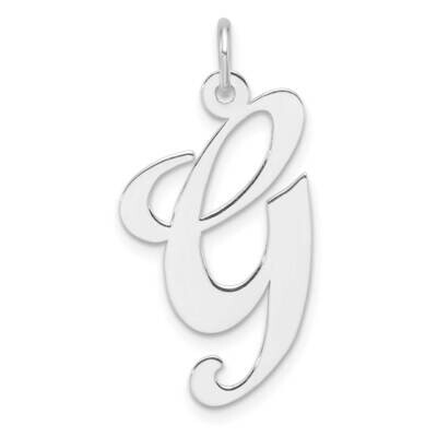 Large Fancy Script Letter G Initial Charm Sterling Silver Rhodium-Plated QC11254G, MPN: QC11254G,