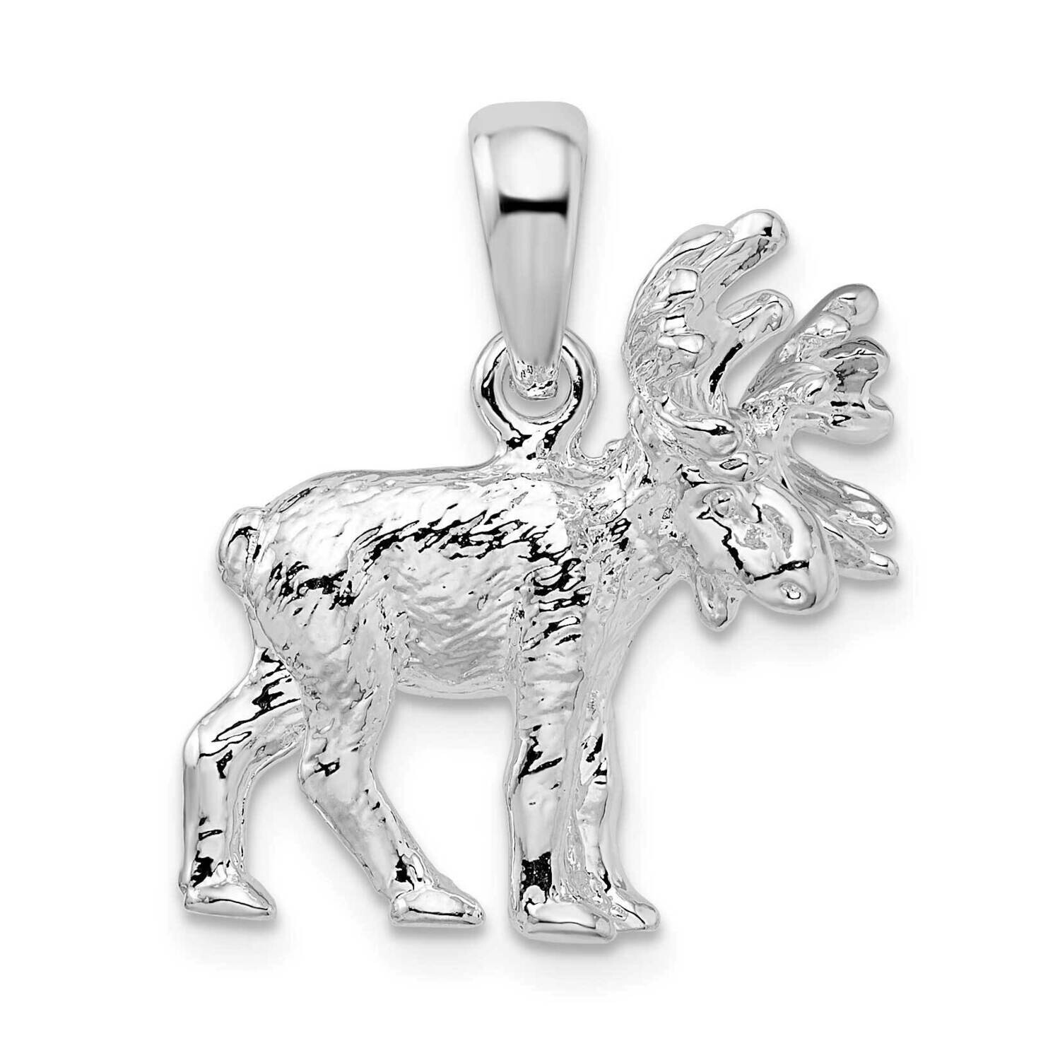 Textured 3D Standing Moose Pendant Sterling Silver QC10406, MPN: QC10406, 637218178339
