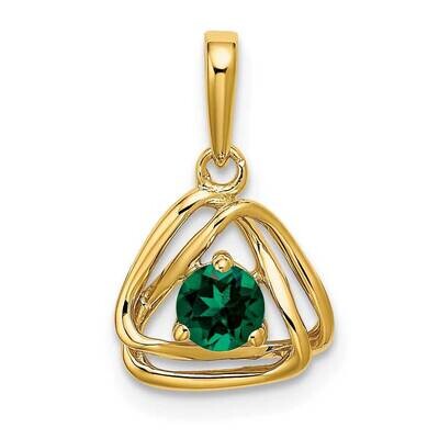 Created Emerald Triangle Pendant 14k Gold PM7395-CEM-Y, MPN: PM7395-CEM-Y, 191101400667