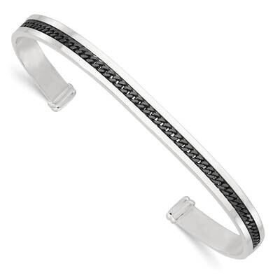 Black Rhodium Inlay Cuff Bangle Sterling Silver QB1457, MPN: QB1457,