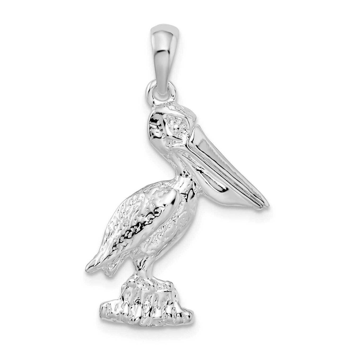 Large 3D Standing Moveable Mouth Pelican Pendant Sterling Silver QC10190