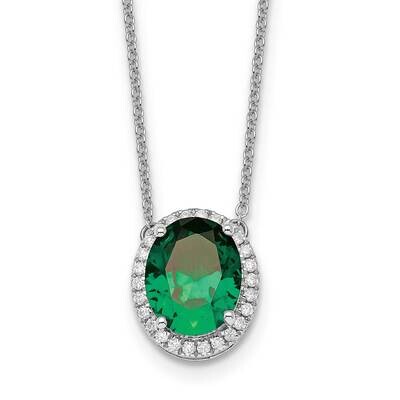 Oval Created Emerald/Diamond 18 Inch Halo Necklace 14k White Gold PM9949-EM-016-WA, MPN: PM9949-EM-…