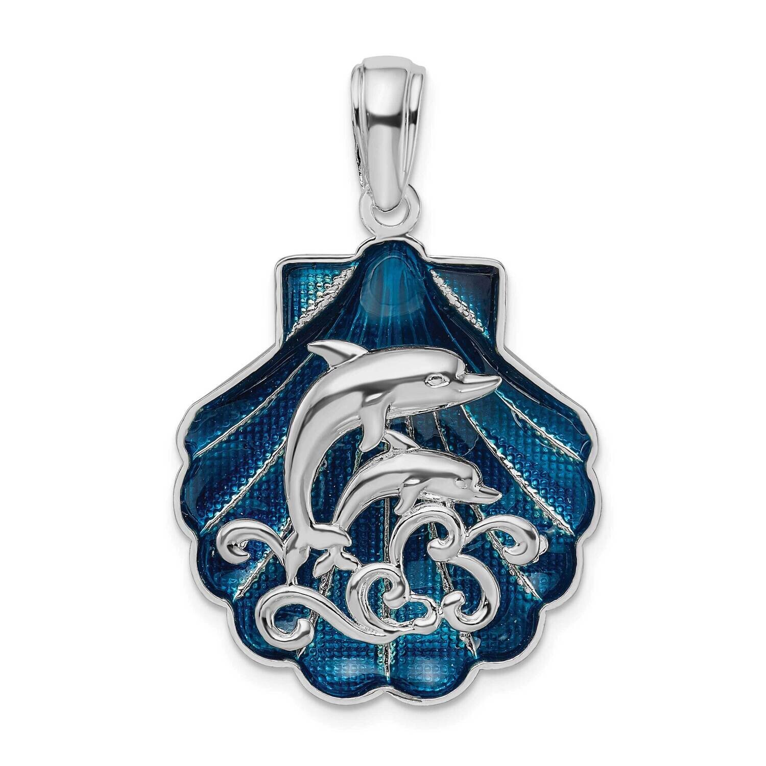 Enameled Blue Shell Dolphins Pendant Sterling Silver Polished QC10718, MPN: QC10718, 637218160693