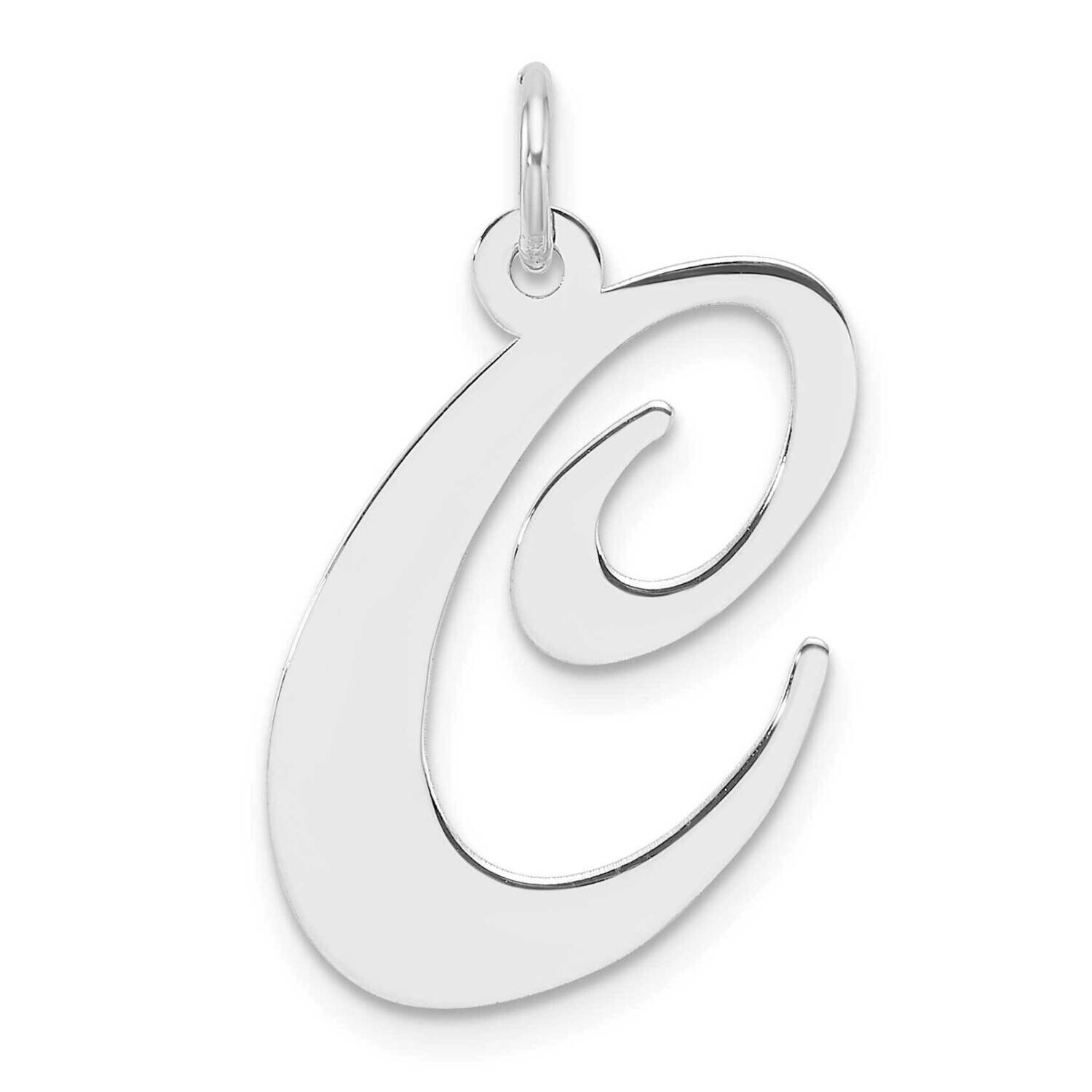 Large Fancy Script Letter C Initial Charm Sterling Silver Rhodium-Plated QC11254C, MPN: QC11254C,