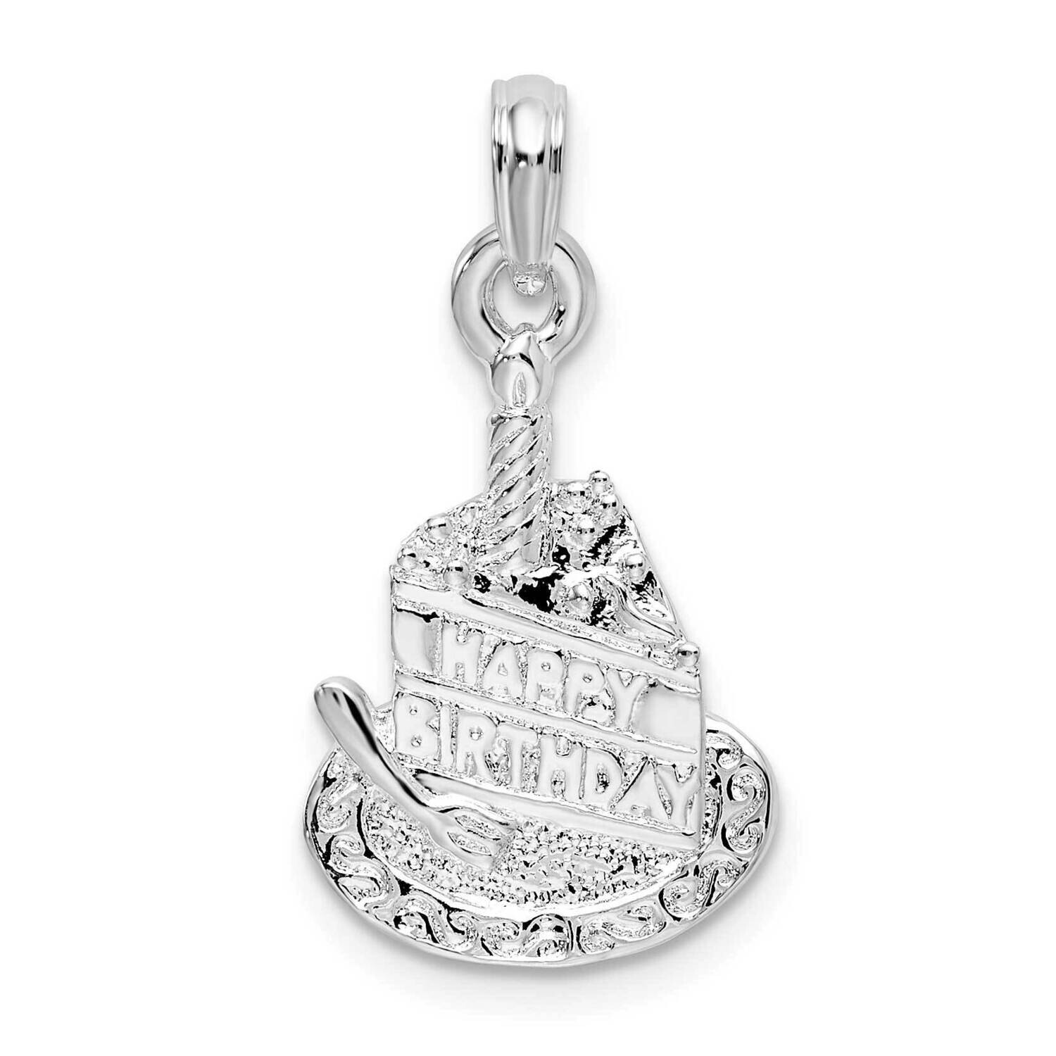 Happy Birthday Slice Of Cake Pendant Sterling Silver Polished QC10415, MPN: QC10415, 637218178674