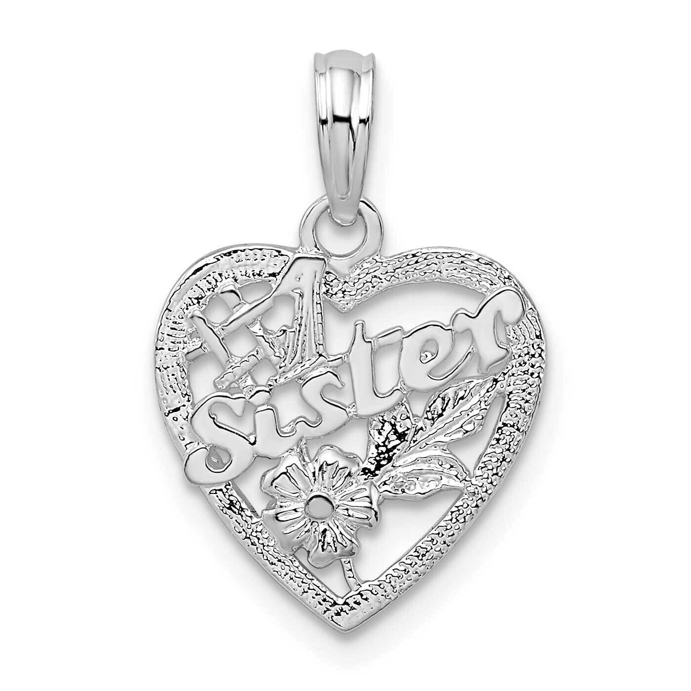 #1 Sister Flower Heart Pendant Sterling Silver Polished QC10304, MPN: QC10304, 637218172375