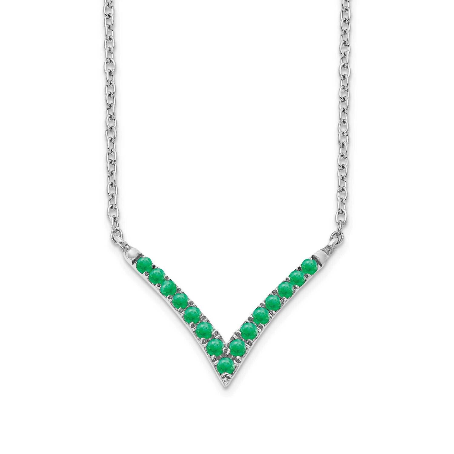 Emerald 18 Inch V-Necklace 14k White Gold PM7255-EM-W, MPN: PM7255-EM-W, 883957763712