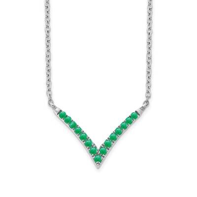 Emerald 18 Inch V-Necklace 14k White Gold PM7255-EM-W, MPN: PM7255-EM-W, 883957763712