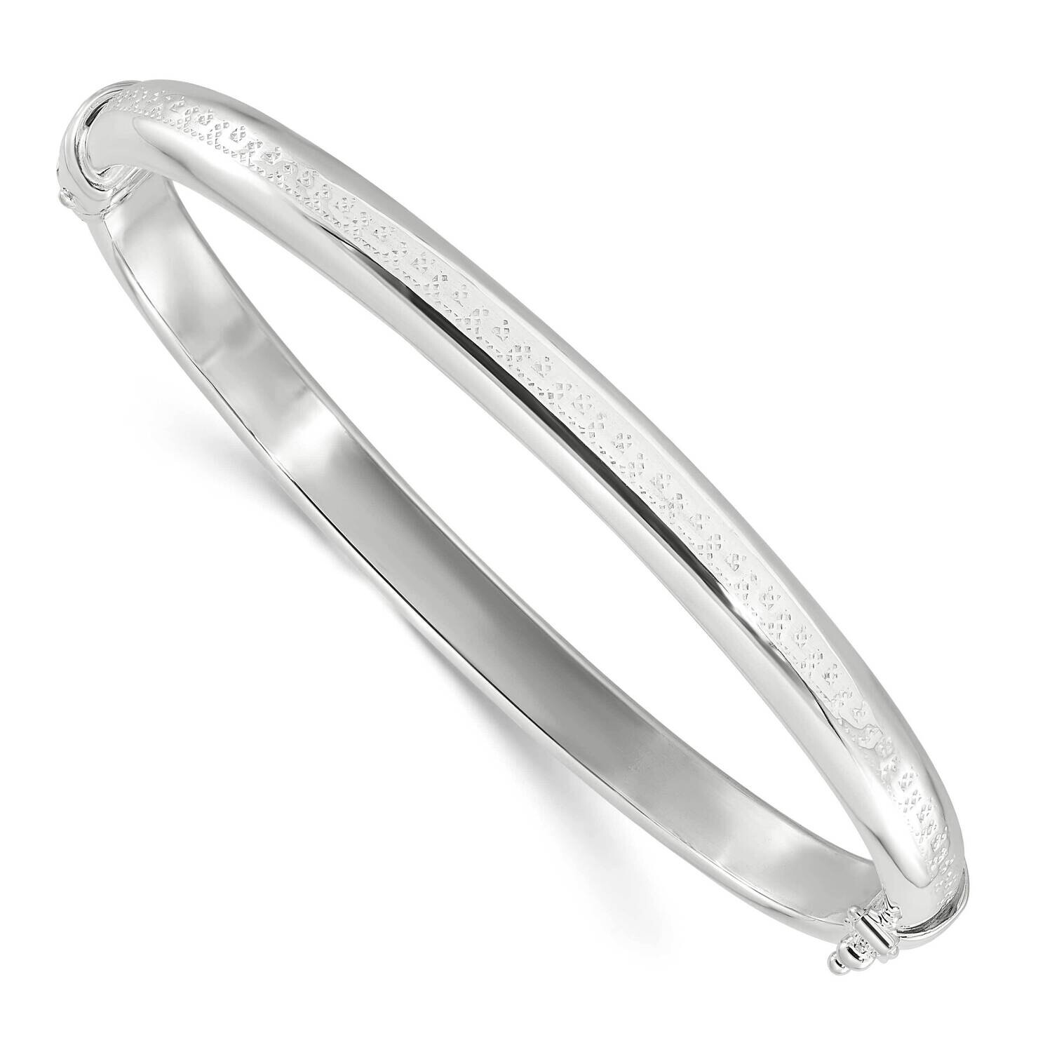 Textured Hinged Bangle Bracelet Sterling Silver Polished QB1511, MPN: QB1511,