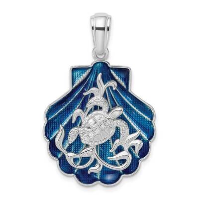 Enameled Blue Shell Turtle Pendant Sterling Silver Polished QC10721 by Men&#39;s Jewelry and Accessorie…