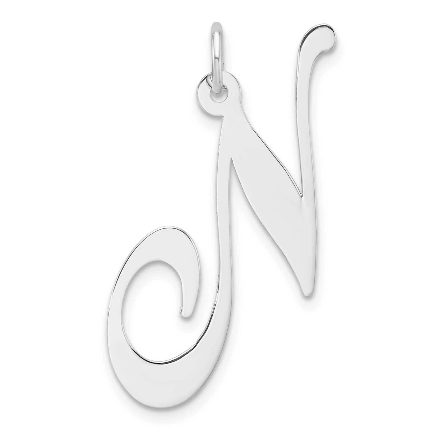 Large Fancy Script Letter N Initial Charm Sterling Silver Rhodium-Plated QC11254N