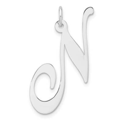 Large Fancy Script Letter N Initial Charm Sterling Silver Rhodium-Plated QC11254N, MPN: QC11254N,