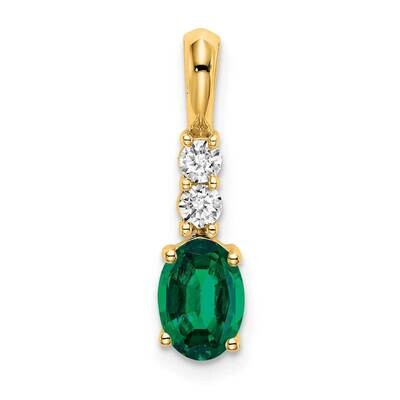 Oval Created Emerald Diamond Pendant 14k Gold PM7406-CEM-013-YA, MPN: PM7406-CEM-013-YA,