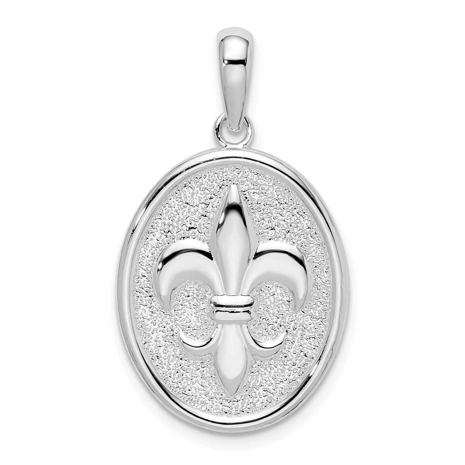 Textured Fleur De Lis Lrg Oval Pendant Sterling Silver Polished QC10134 by Men&#39;s Jewelry and Access…