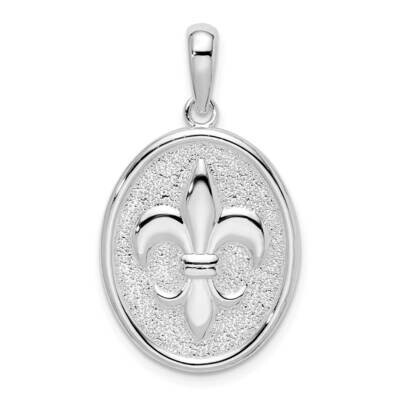 Textured Fleur De Lis Lrg Oval Pendant Sterling Silver Polished QC10134 by Men&#39;s Jewelry and Access…