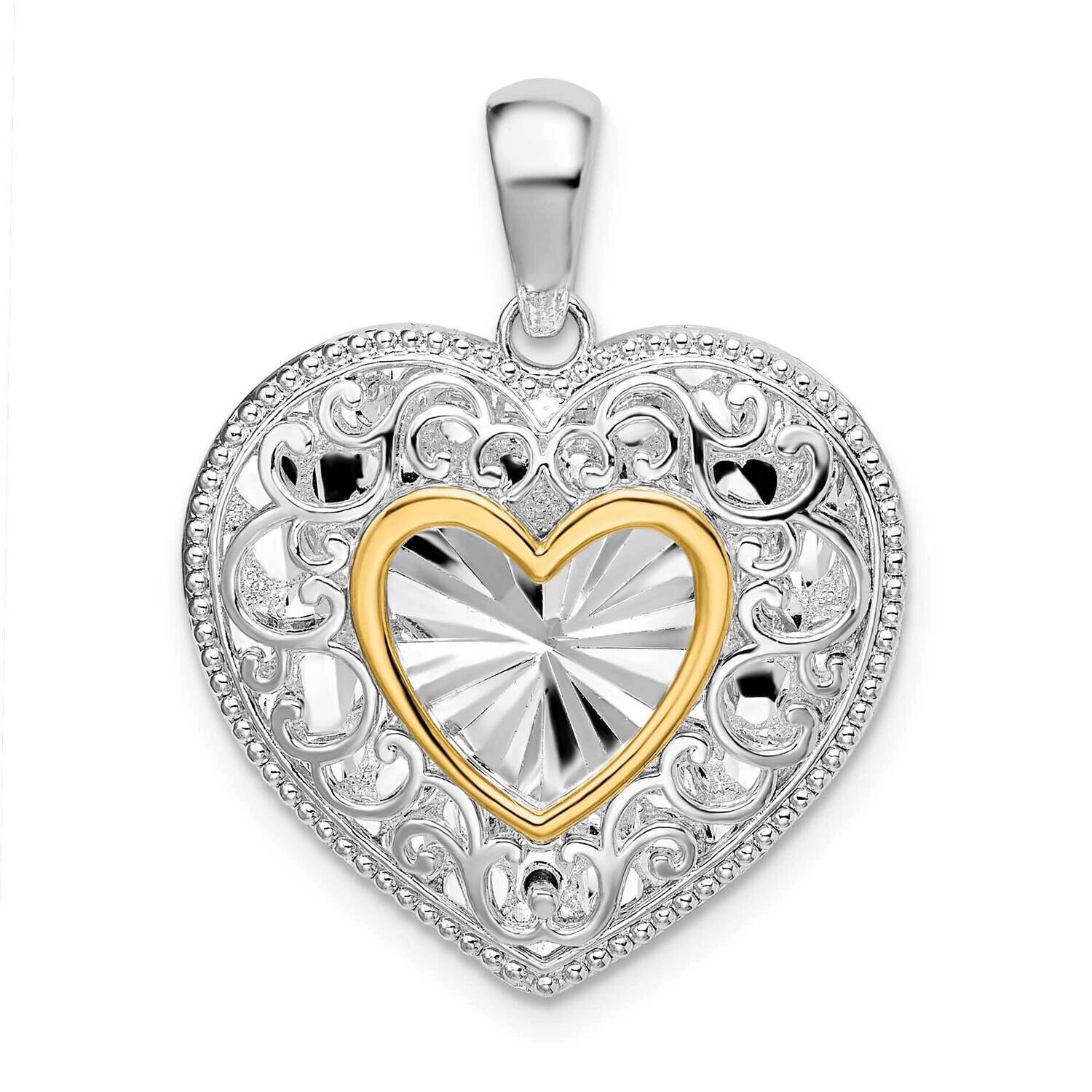 Fancy Heart 14K Accent Pendant Sterling Silver Polished QC10884G, MPN: QC10884G, 637218156245