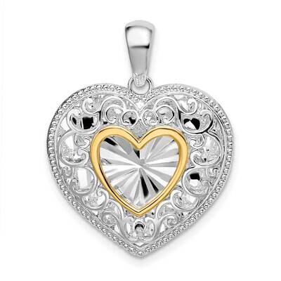 Fancy Heart 14K Accent Pendant Sterling Silver Polished QC10884G, MPN: QC10884G, 637218156245