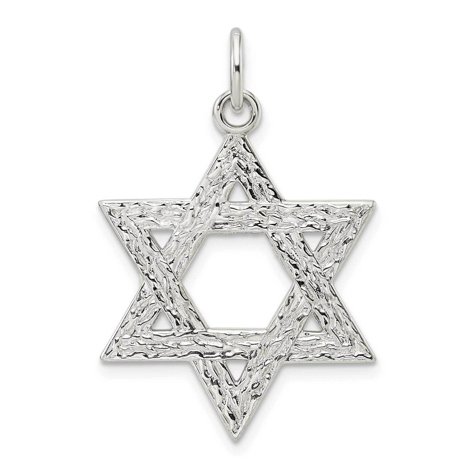Textured Solid Star Of David Pendant Sterling Silver Polished QC11238