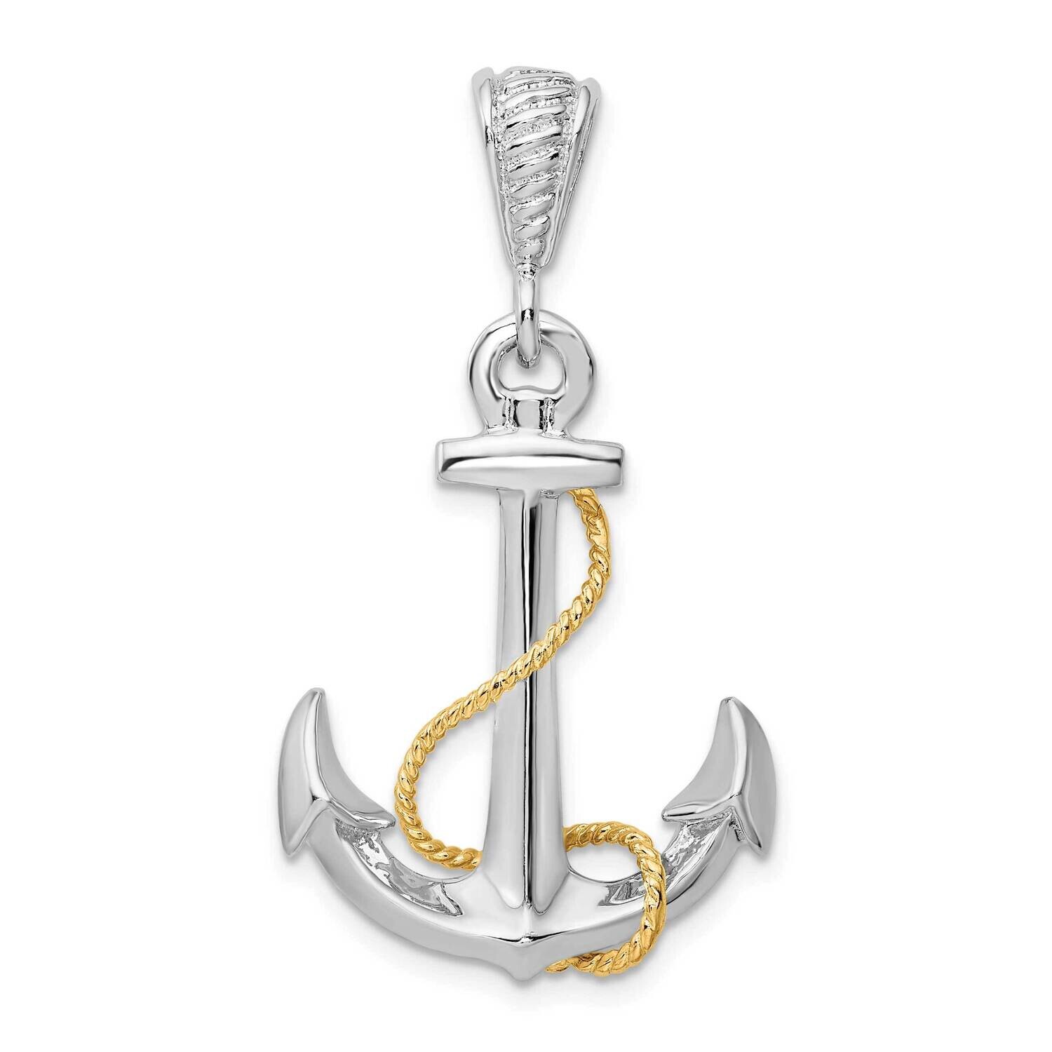 3D Anchor 14K Rope Pendant Sterling Silver Polished QC10741G, MPN: QC10741G, 637218145447