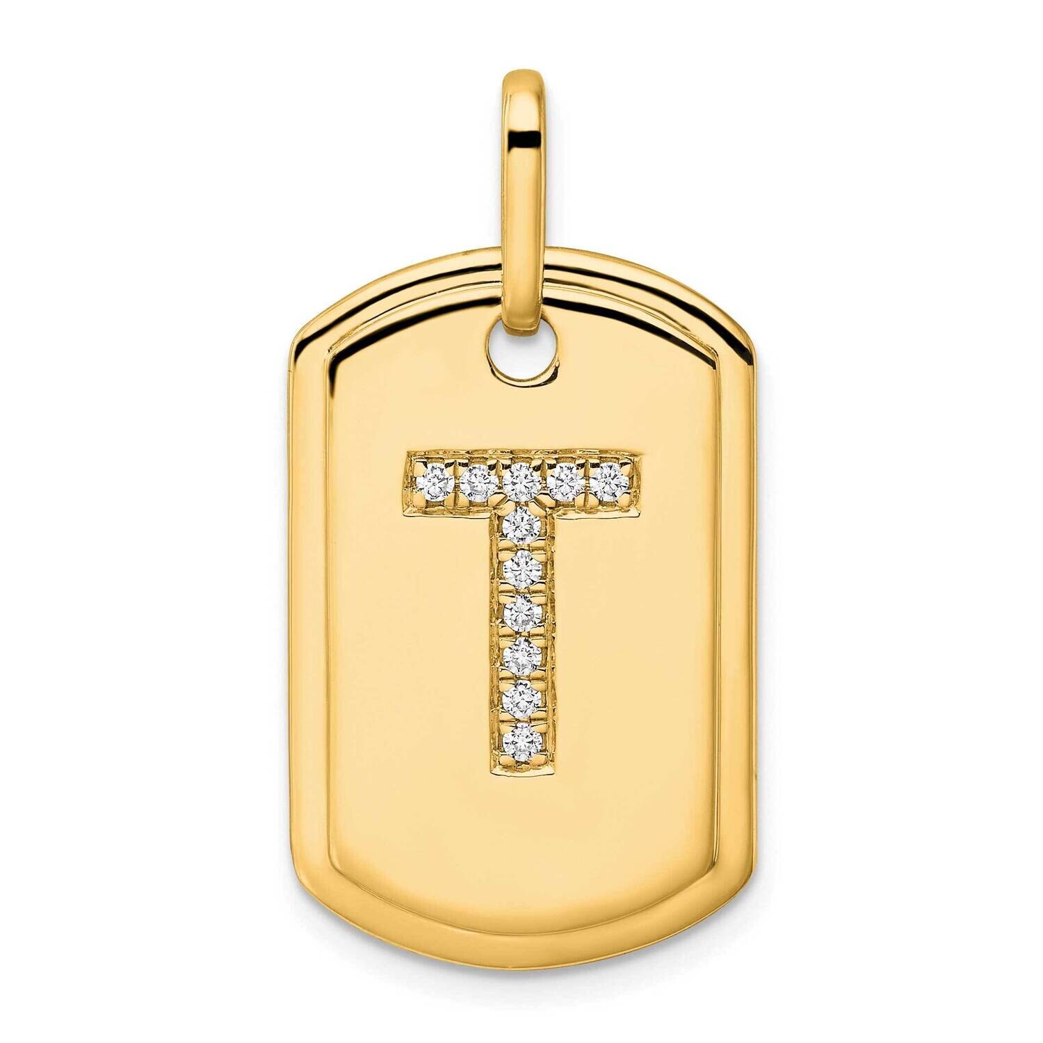 Diamond Initial T Dog Tag Charm 14k Gold PM9842T-013-YA, MPN: PM9842T-013-YA,
