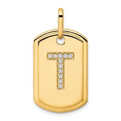 Diamond Initial T Dog Tag Charm 14k Gold PM9842T-013-YA, MPN: PM9842T-013-YA,