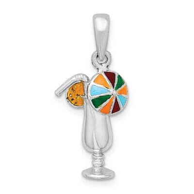 Enameled Tropical Drink Pendant Sterling Silver Polished QC10643, MPN: QC10643, 637218144570