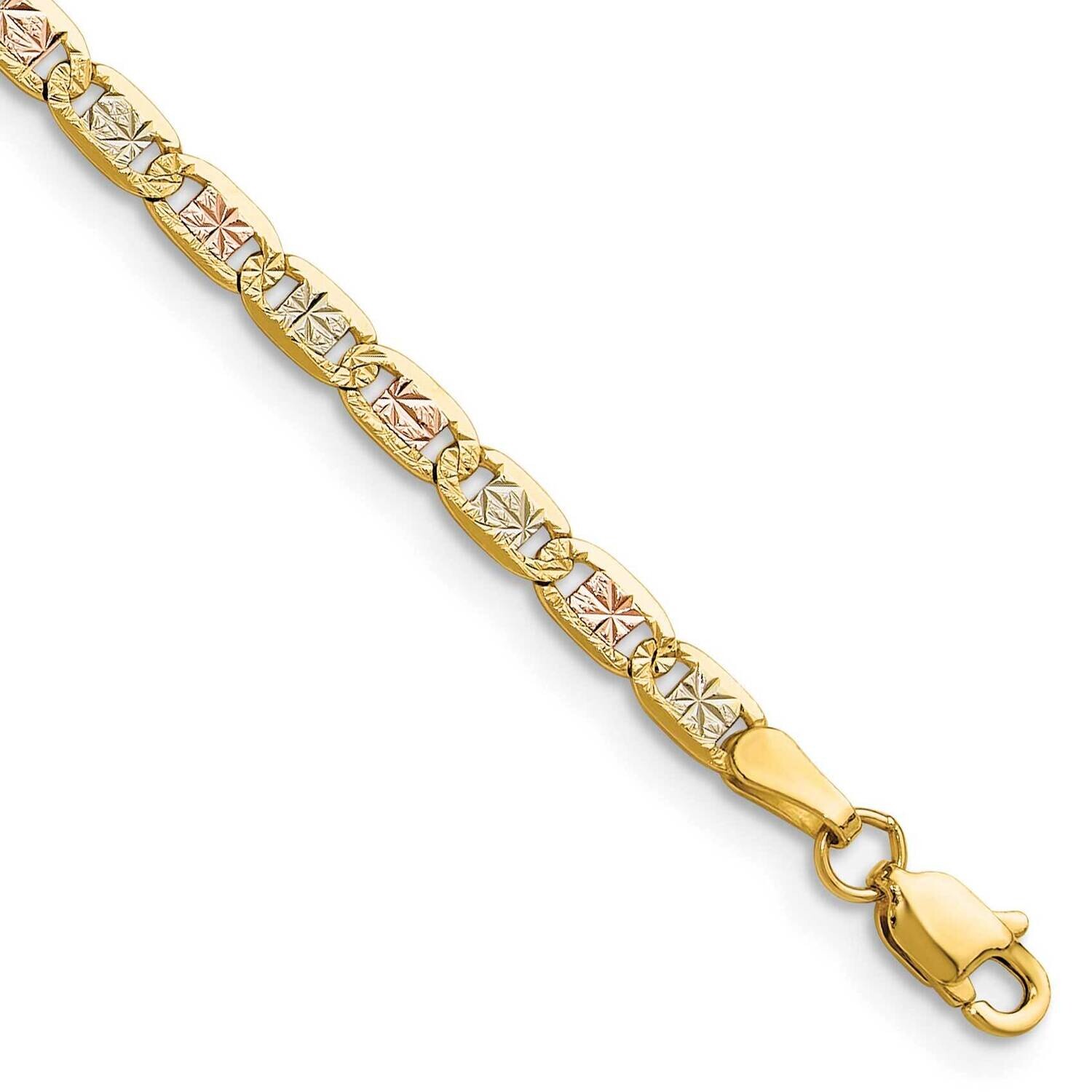 3.2mm Tri-Color Gold Pavc Valentino Chain 8 Inch 14k Gold PVL070-8, MPN: PVL070-8,