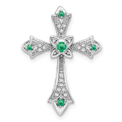 Emerald Diamond Fleur De Lis Cross Chain Slide 14k White Gold PM7175-EM-008-WA, MPN: PM7175-EM-008-…