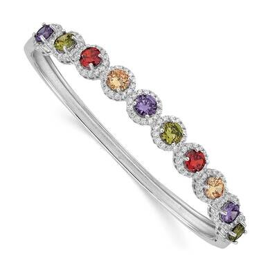 Prizma White Colorful CZ Hinged Bangle Sterling Silver Rhodium-Plated QB1353, MPN: QB1353, 19110191…