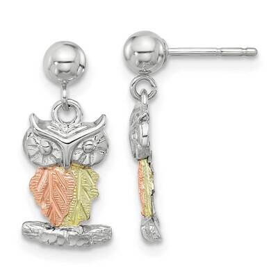 12K Accents Owl Post Earrings Sterling Silver Rhodium-Plated QBH296, MPN: QBH296,
