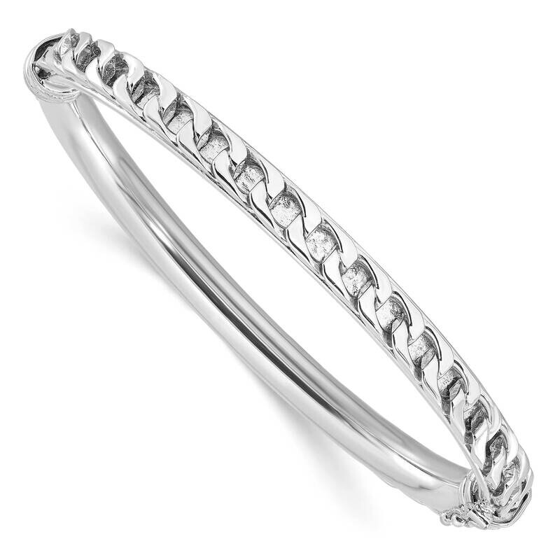 Rhodium-Plated Textured Link Hinged Bangle Bracele Sterling Silver Polished QB1520