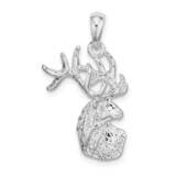 Textured Deer Head Pendant Sterling Silver Polished QC10122, MPN: QC10122, 637218162260