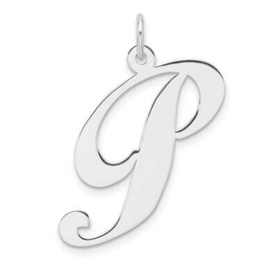 Large Fancy Script Letter P Initial Charm Sterling Silver Rhodium-Plated QC11254P, MPN: QC11254P,