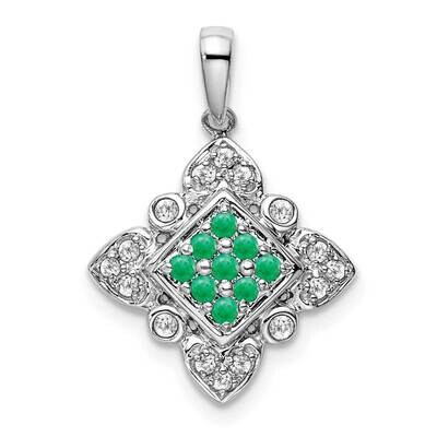 Emerald Diamond Vintage Pendant 14k White Gold PM7181-EM-015-WA, MPN: PM7181-EM-015-WA,