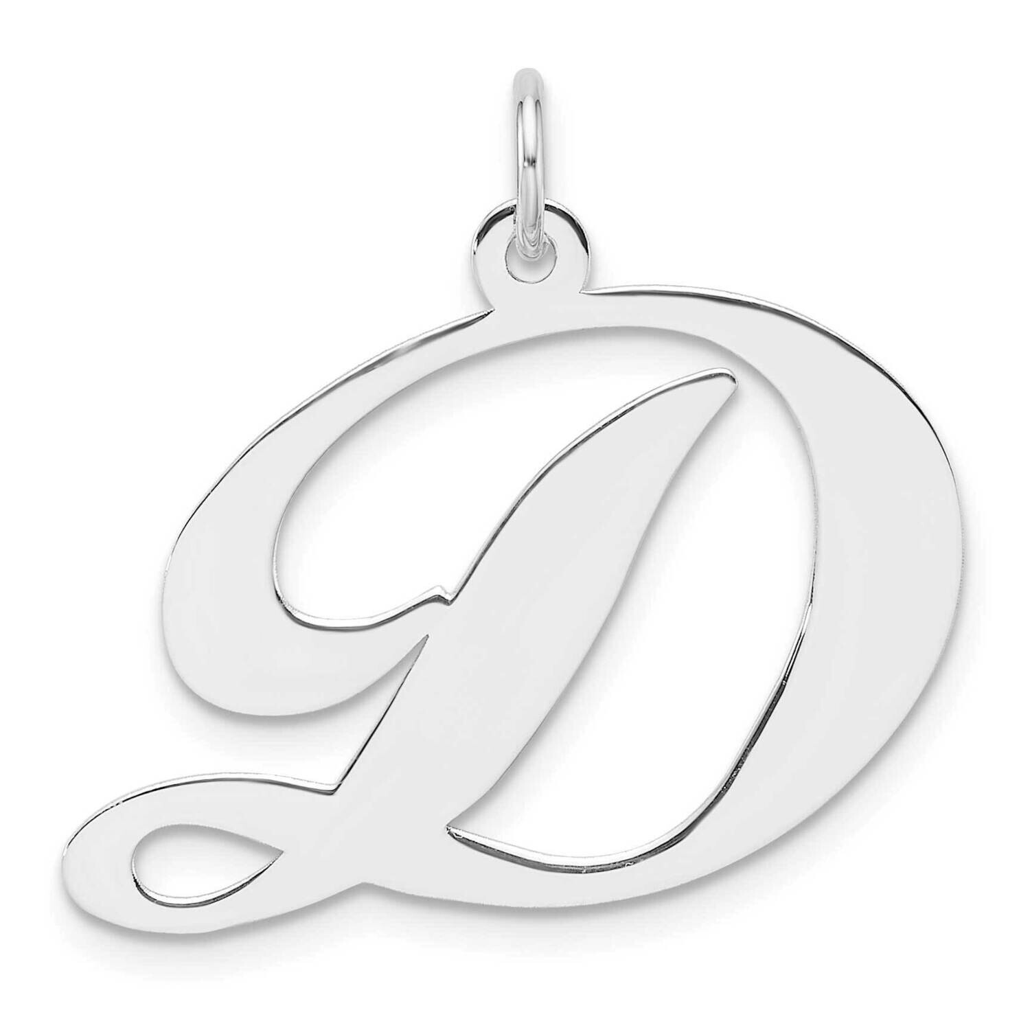 Large Fancy Script Letter D Initial Charm Sterling Silver Rhodium-Plated QC11254D, MPN: QC11254D,