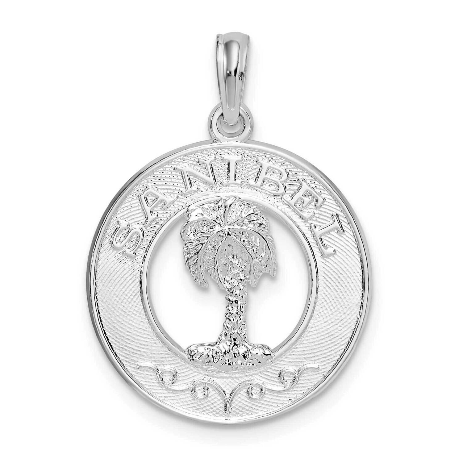 Sanibel Circle Palm Tree Pendant Sterling Silver Polished QC10363, MPN: QC10363, 637218174027