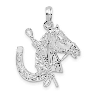 Horse Head Crop Horseshoe Pendant Sterling Silver Polished QC10340 by Men&#39;s Jewelry and Accessories…