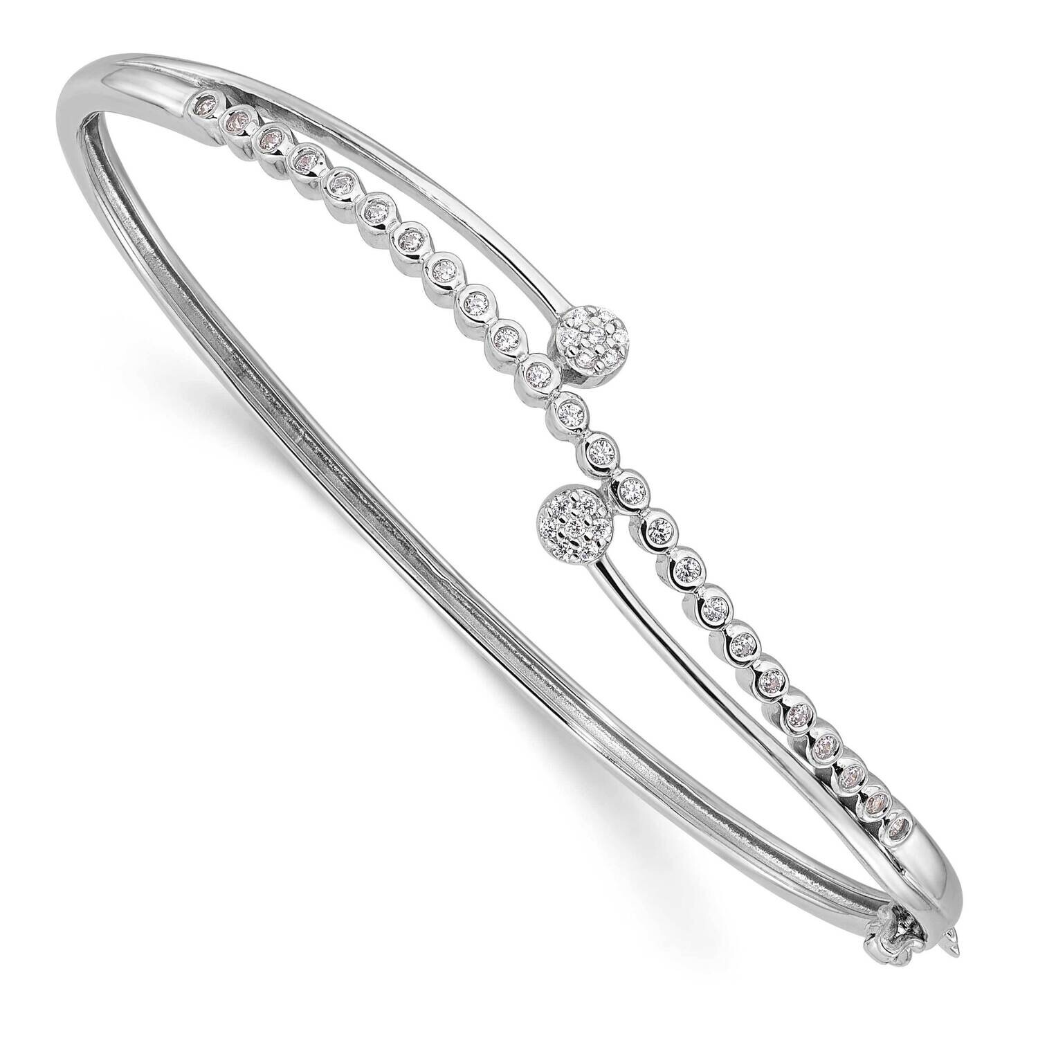 Polished CZ Hinged Bangle Bracelet Sterling Silver Rhodium-Plated QB1540, MPN: QB1540,