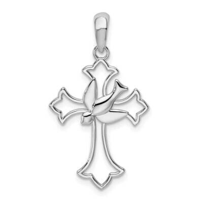 Cut-Out Fleur De Lis Cross Dove Pendant Sterling Silver Polished QC10408, MPN: QC10408, 637218178445