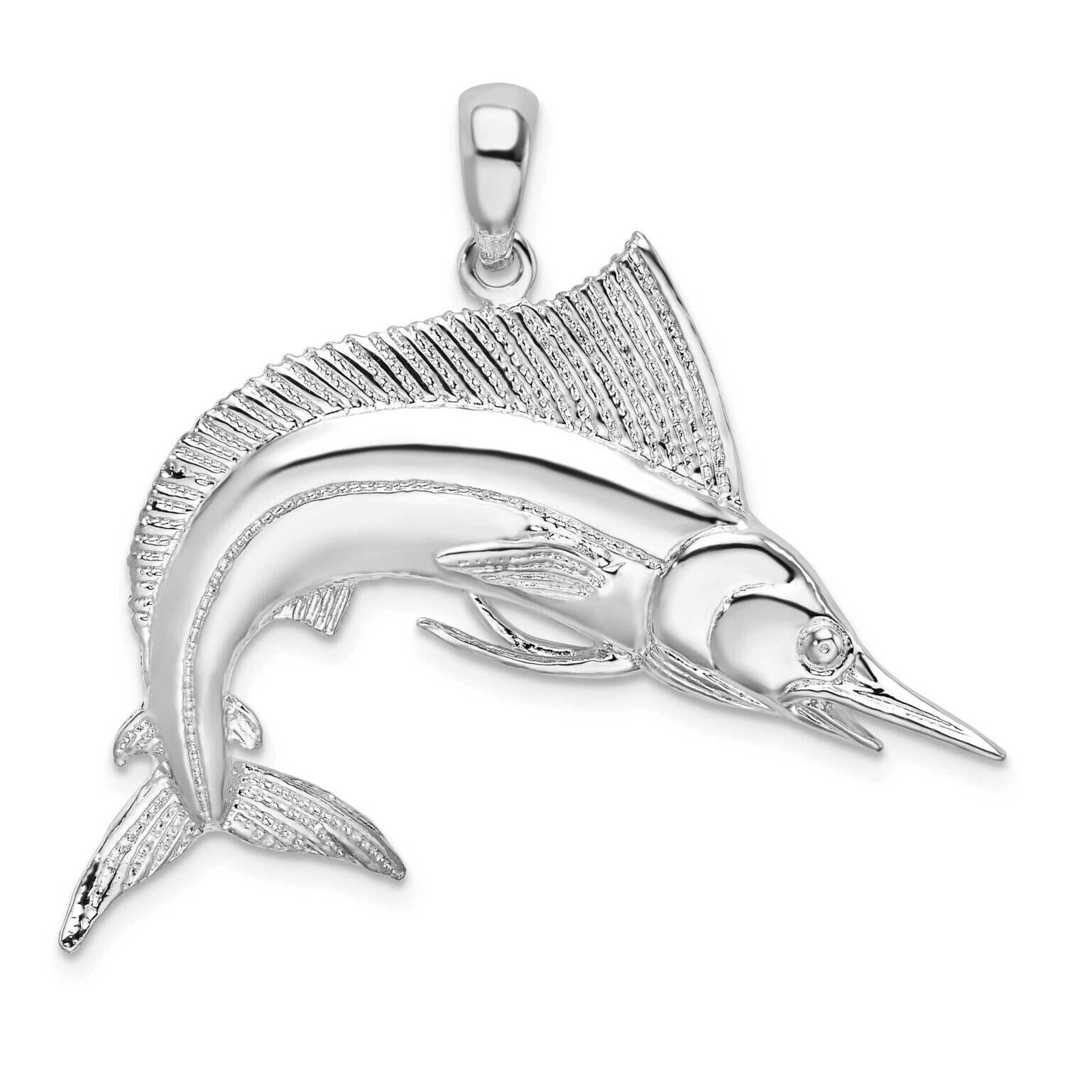 Satin Striped Marlin Pendant Sterling Silver Polished QC10144