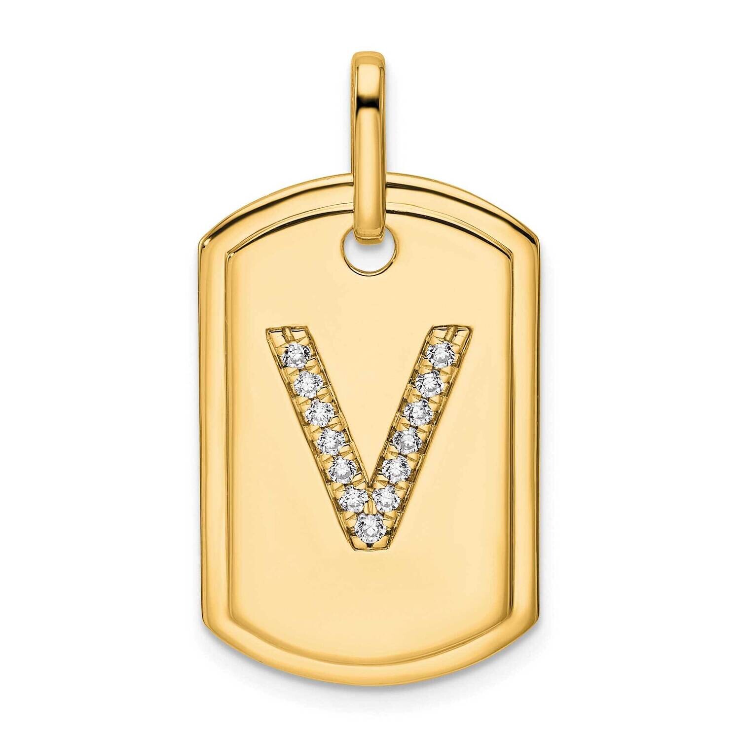 Diamond Initial V Dog Tag Charm 14k Gold PM9842V-016-YA, MPN: PM9842V-016-YA,
