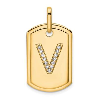 Diamond Initial V Dog Tag Charm 14k Gold PM9842V-016-YA, MPN: PM9842V-016-YA,