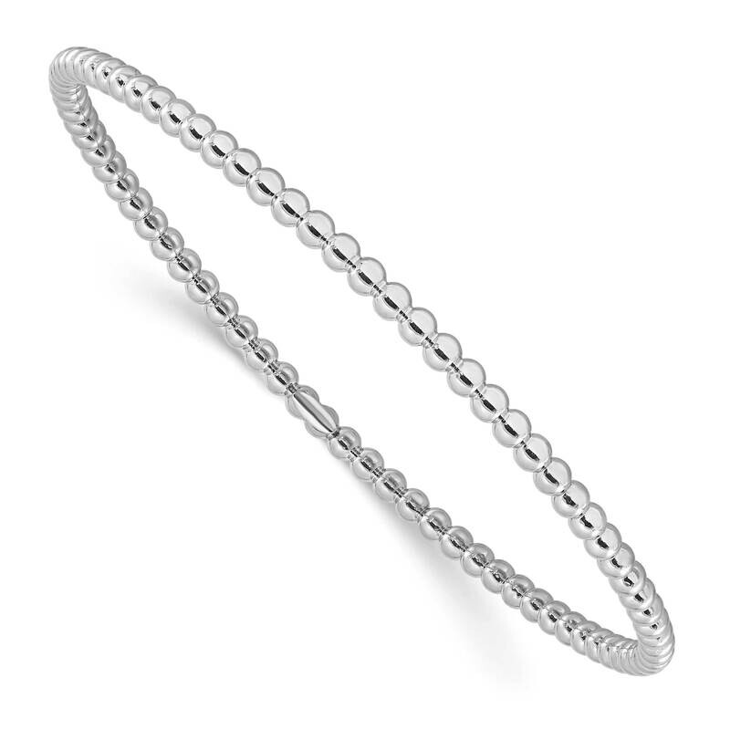 Polished Beaded Slip-On Bangle Sterling Silver Rhodium-Plated QB1482