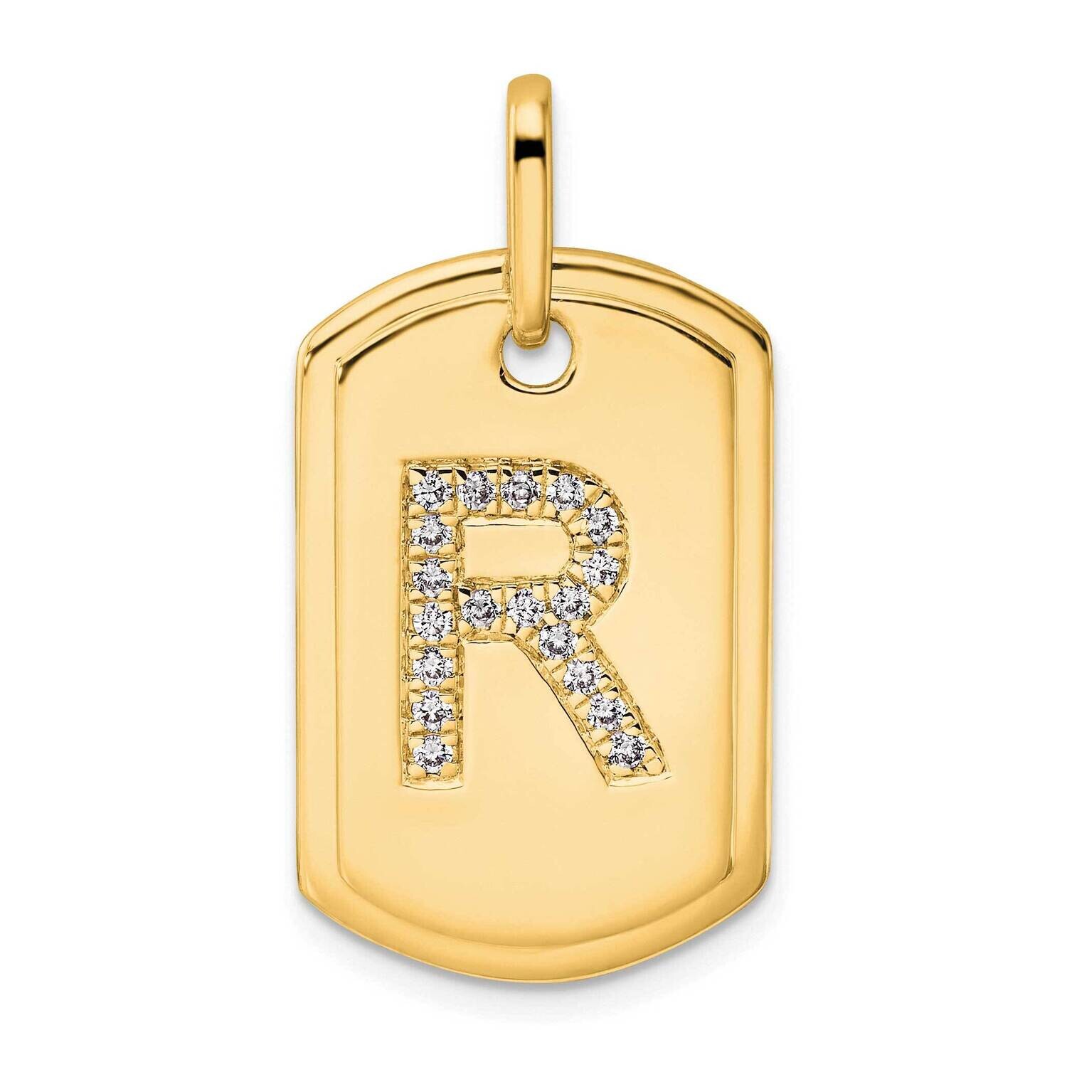 Diamond Initial R Dog Tag Charm 14k Gold PM9842R-023-YA, MPN: PM9842R-023-YA,