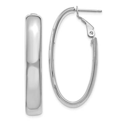 5.75mm White Gold Oval Omega Back Hoop Earrings 14k Gold PRE689W, MPN: PRE689W, 191101973994