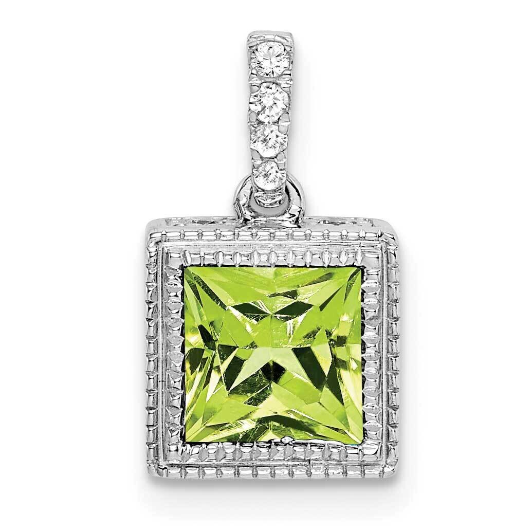 Square Peridot Diamond Pendant 14k White Gold PM7096-PE-013-WA, MPN: PM7096-PE-013-WA,